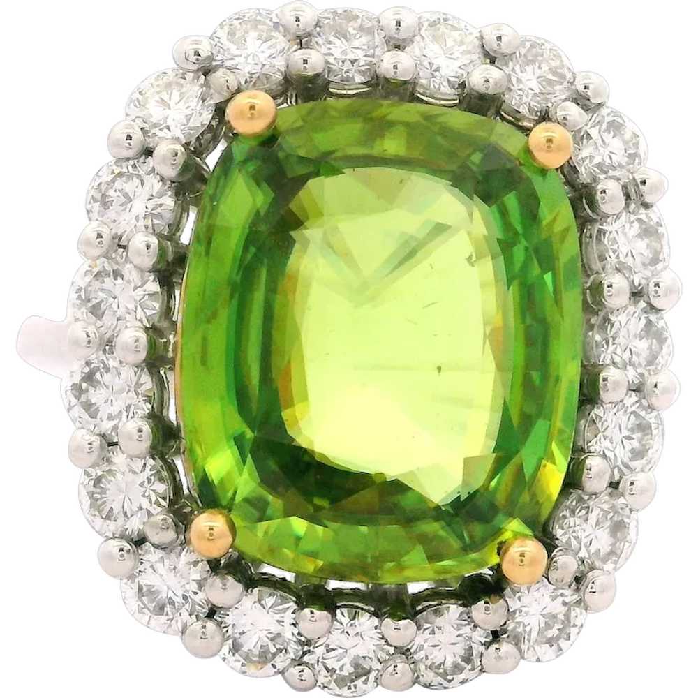 New Plat & 18k Gold GIA 10.46ctw Cushion Sphene a… - image 1