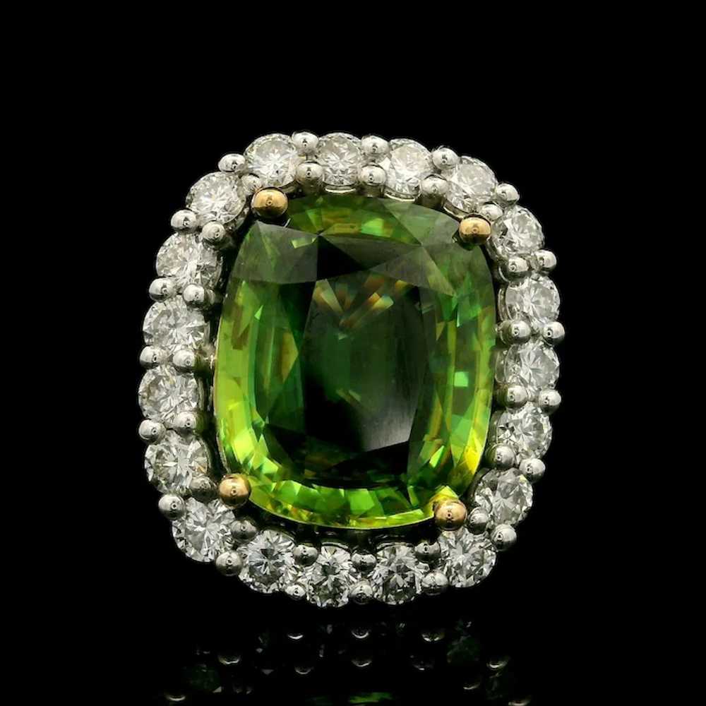 New Plat & 18k Gold GIA 10.46ctw Cushion Sphene a… - image 2