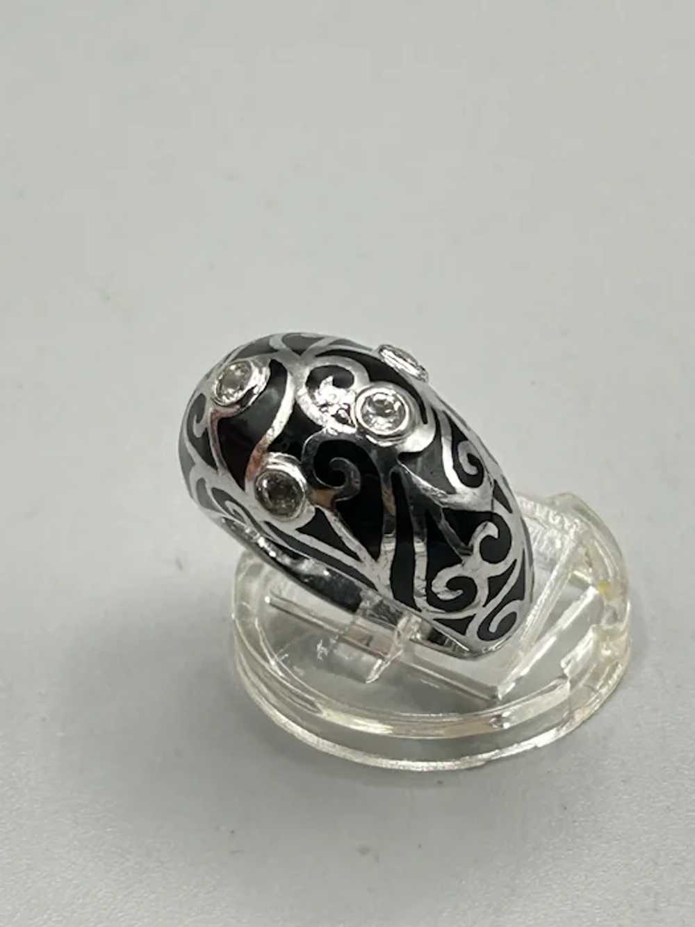 Angelique De Paris Black Ring Size 6.5 Sterling S… - image 3