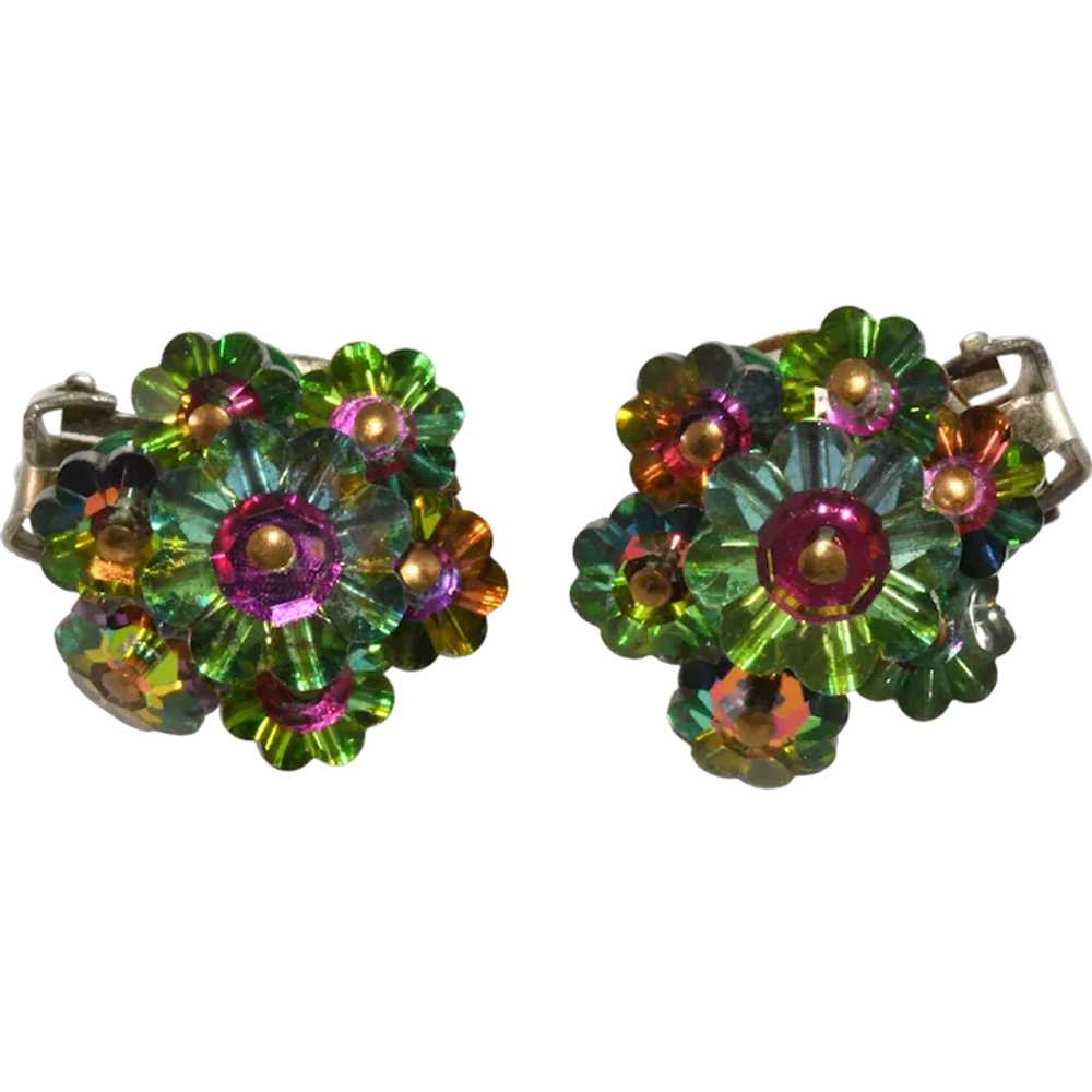 Vintage Clip Earrings Watermelon Margarita Stones… - image 1