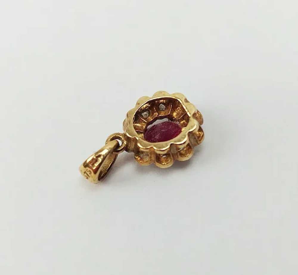 9ct Gold Ruby & Diamond Flower-Head Pendant - image 4