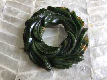 Creamed Spinach Bakelite Wreath Brooch Exc. Cond. - image 1