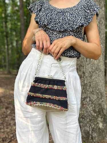 1940s to 50s Wooden bead Plastic Bottom Kit Purse