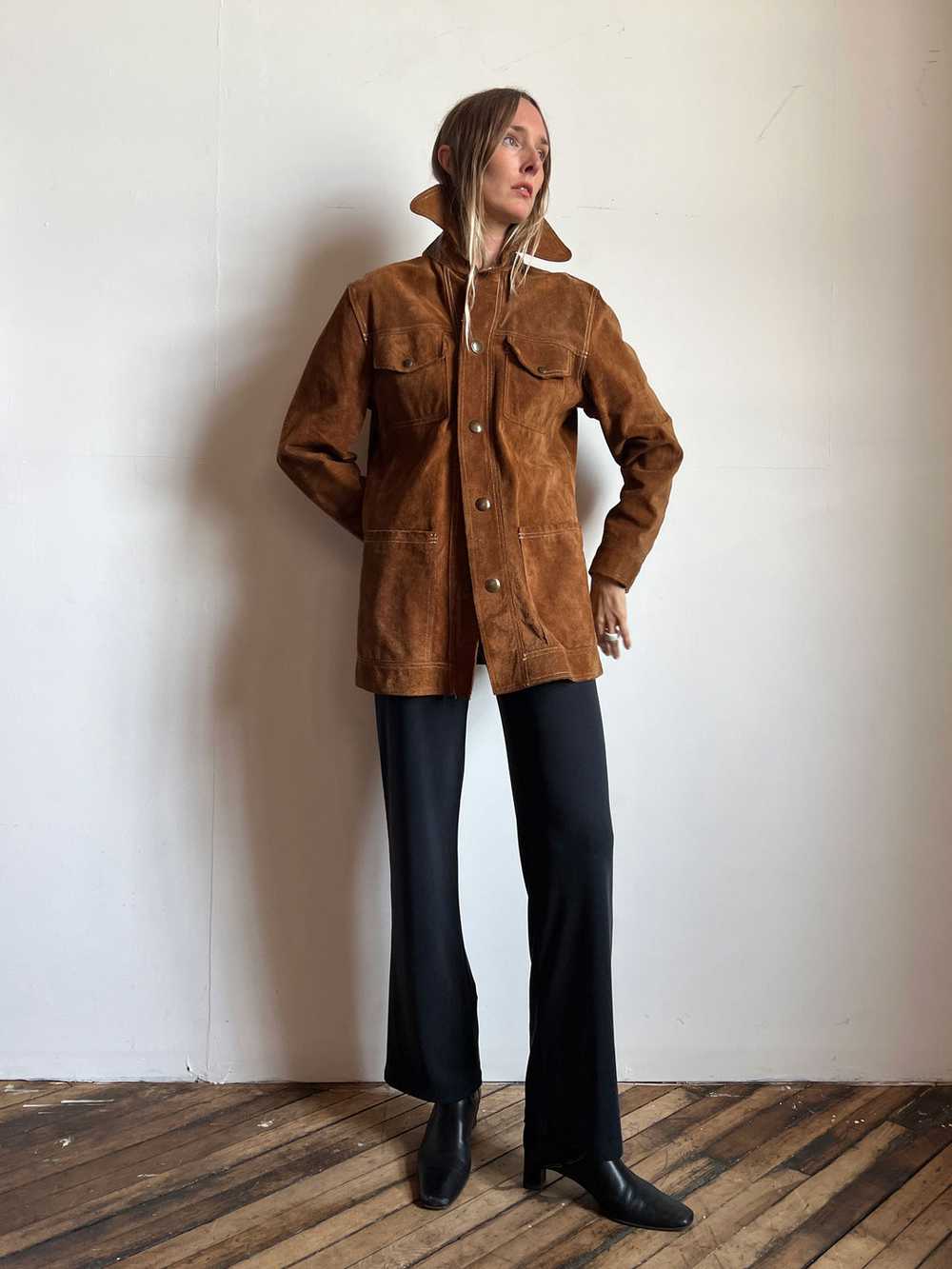 Vintage 1960's - 1970's Suede Snap Button Jacket - image 2