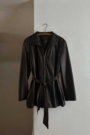 1990's BLACK LEATHER WRAP JACKET