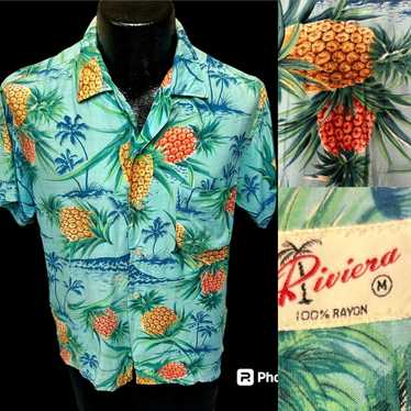 Riviera 50's Riviera Men's Gold PINEAPPLES Hawaiia