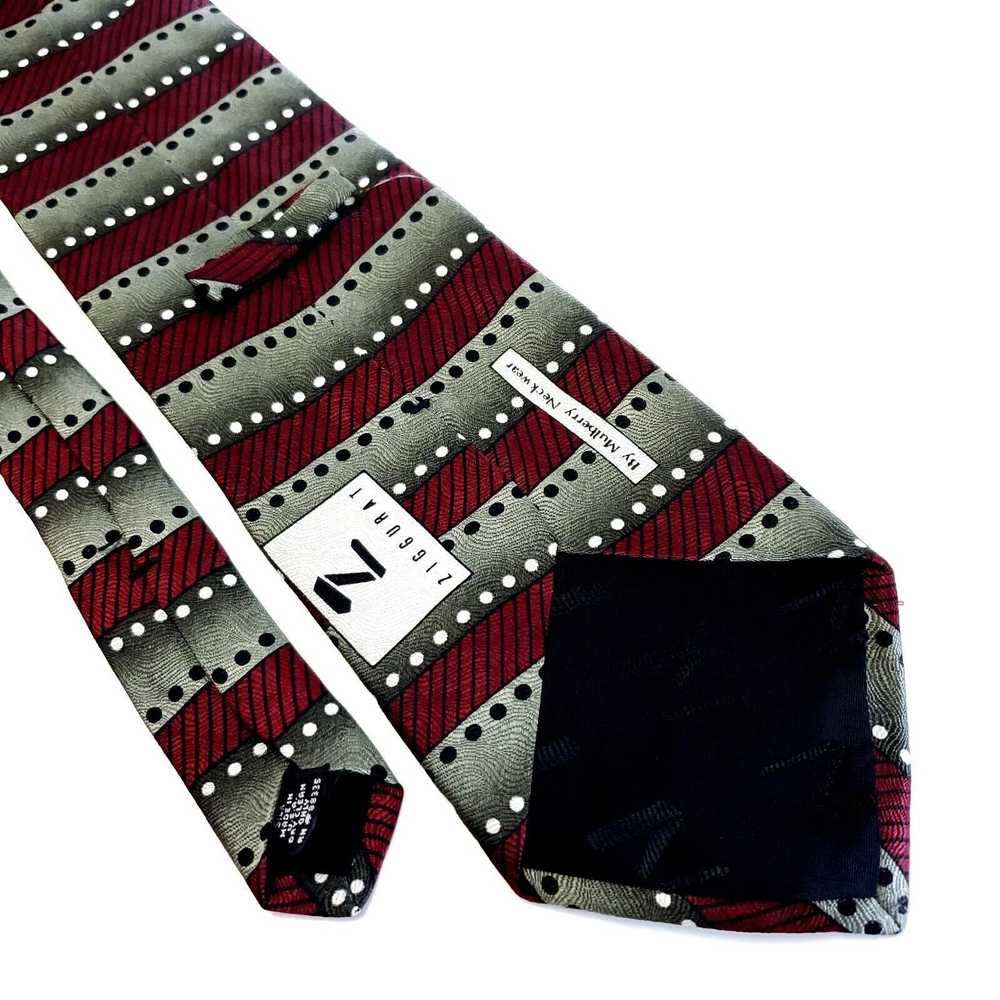 Designer Ziggurat Mulberry Neckwear Red Silver Ja… - image 5