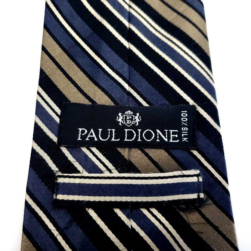 Designer Paul Dione Blue Brown Striped Print Silk… - image 3