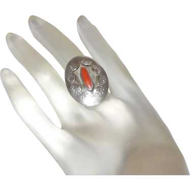 Navajo Red/Orange Coral Shadowbox Ring