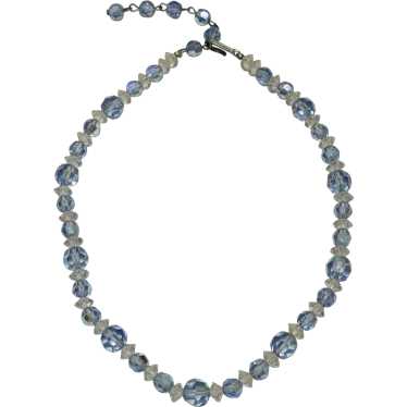 Vintage blue clear crystal beaded collar necklace - image 1