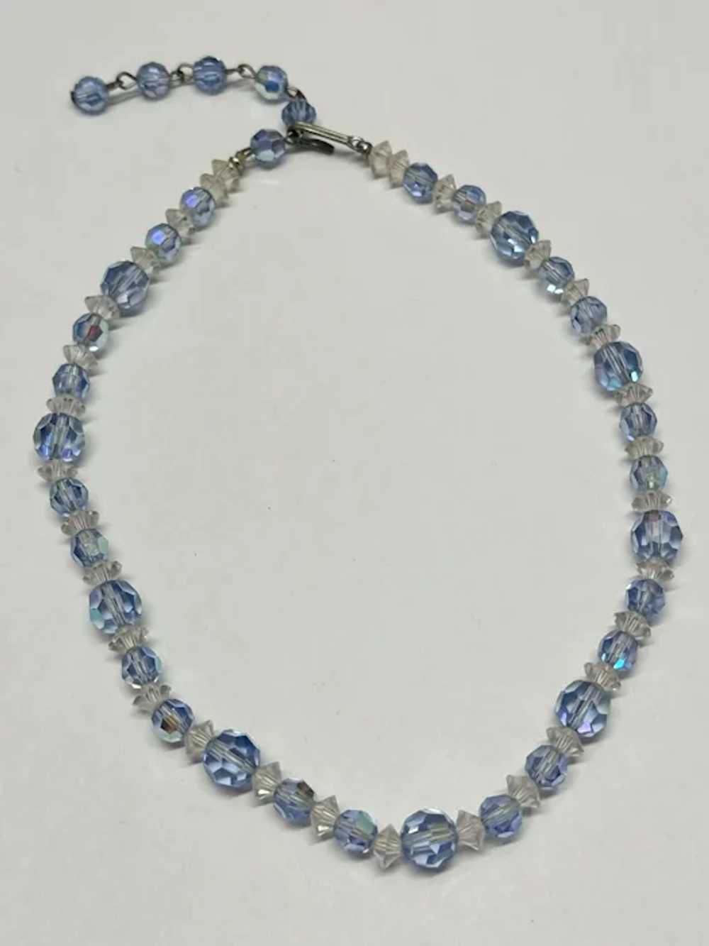 Vintage blue clear crystal beaded collar necklace - image 2