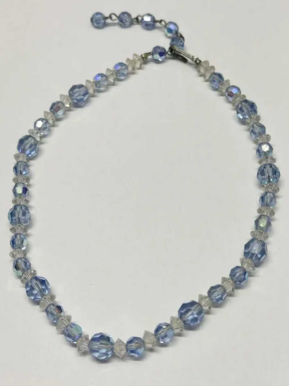 Vintage blue clear crystal beaded collar necklace - image 3