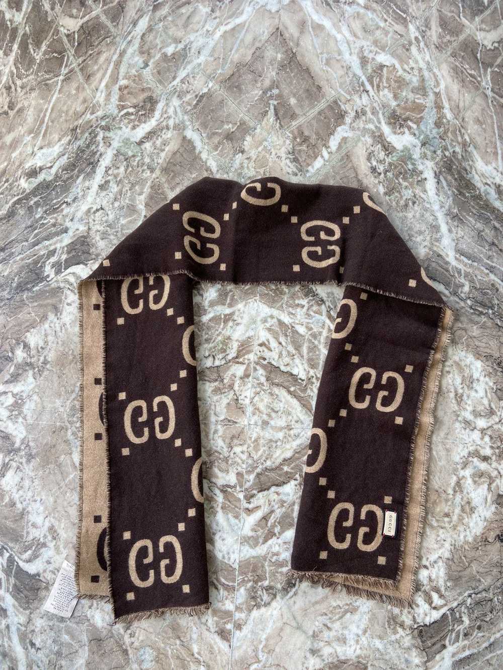 Gucci GG Jacquard Wool Scarf Brown/Beige - image 10