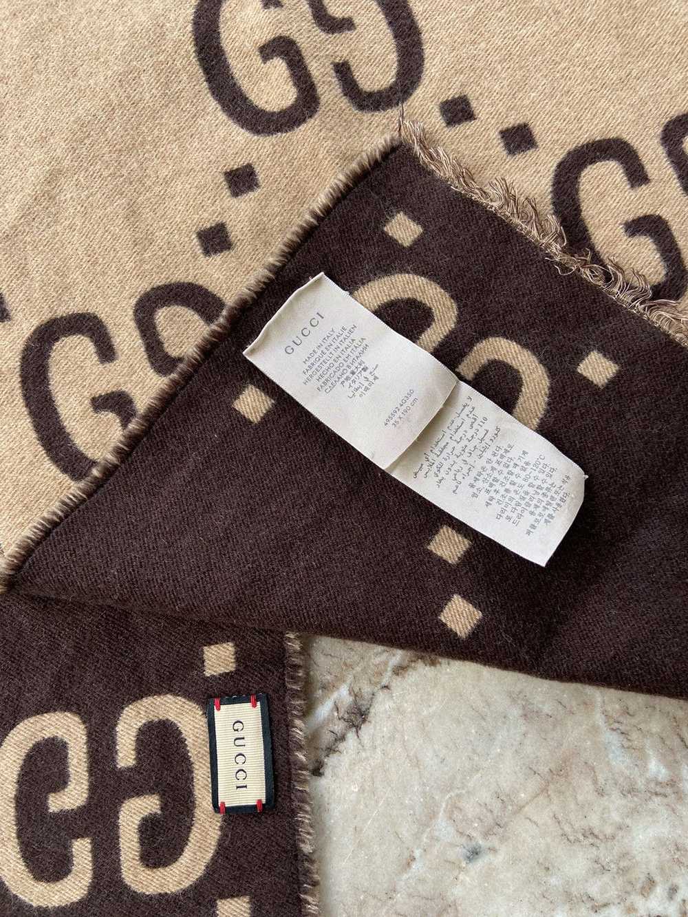 Gucci GG Jacquard Wool Scarf Brown/Beige - image 11