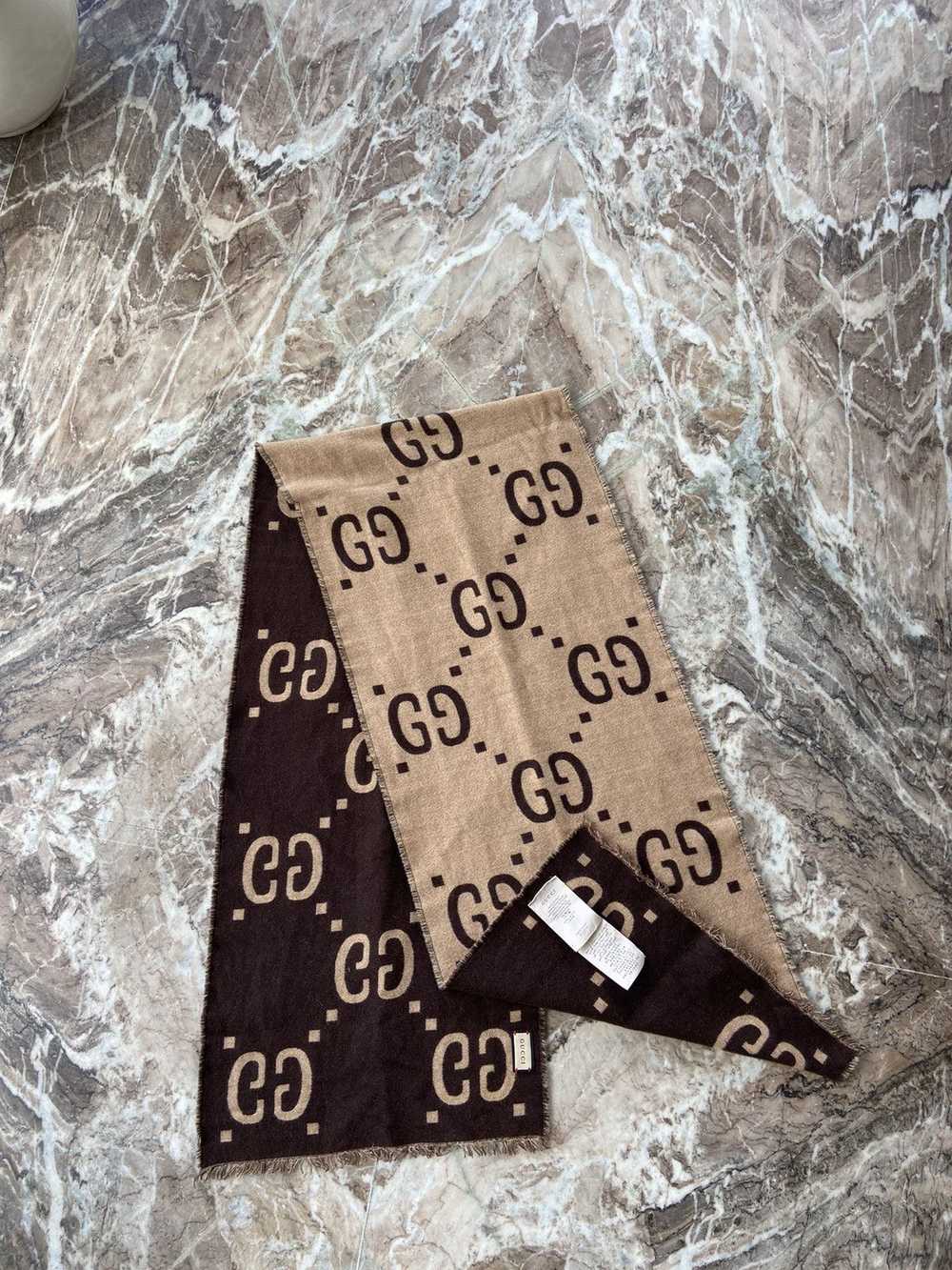 Gucci GG Jacquard Wool Scarf Brown/Beige - image 1