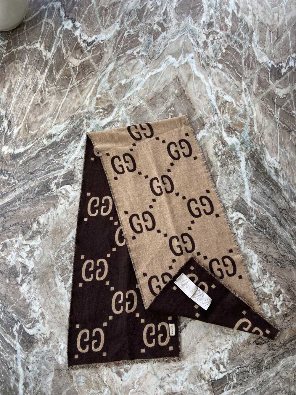 Gucci GG Jacquard Wool Scarf Brown/Beige - image 2