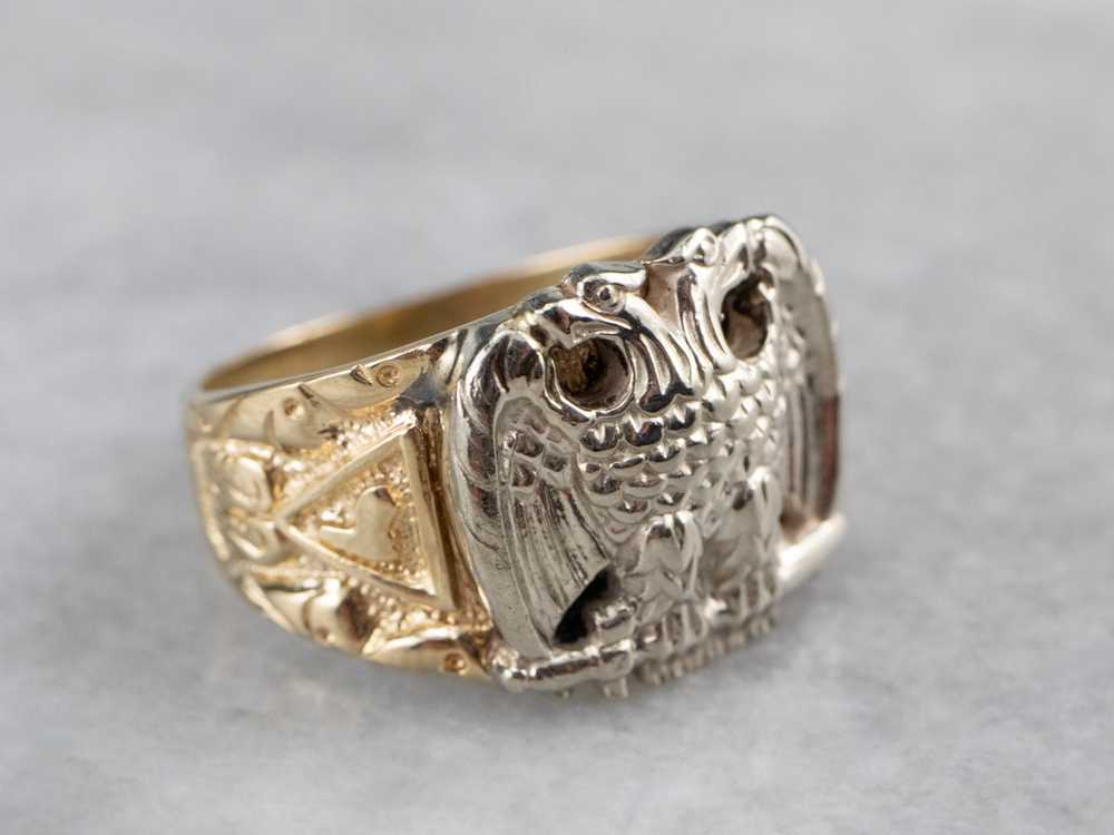 Two Tone Gold Masonic Eagle Ring - image 1