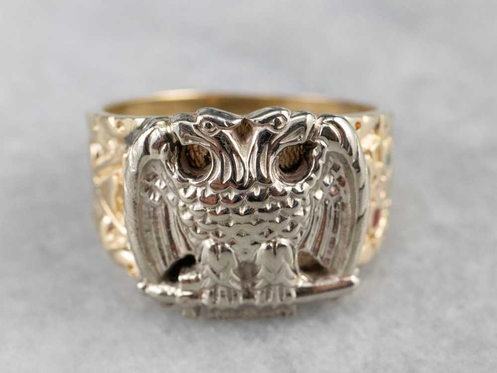 Two Tone Gold Masonic Eagle Ring - image 2