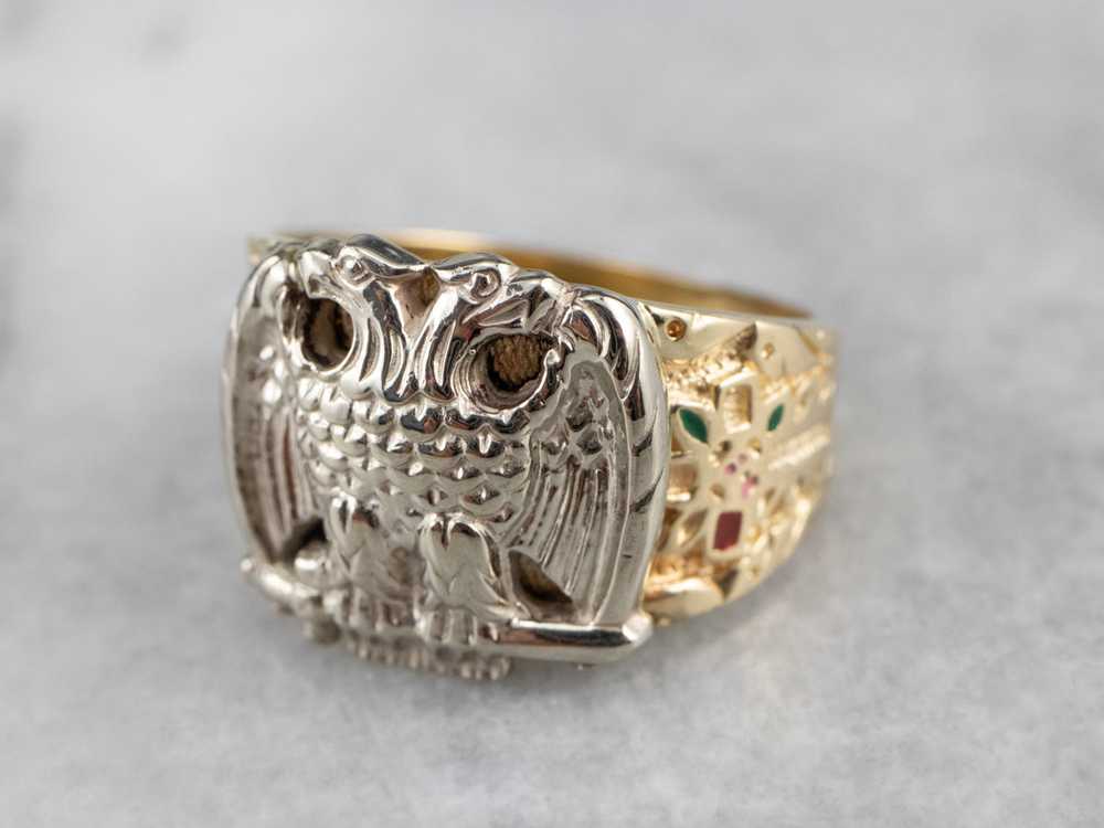 Two Tone Gold Masonic Eagle Ring - image 3