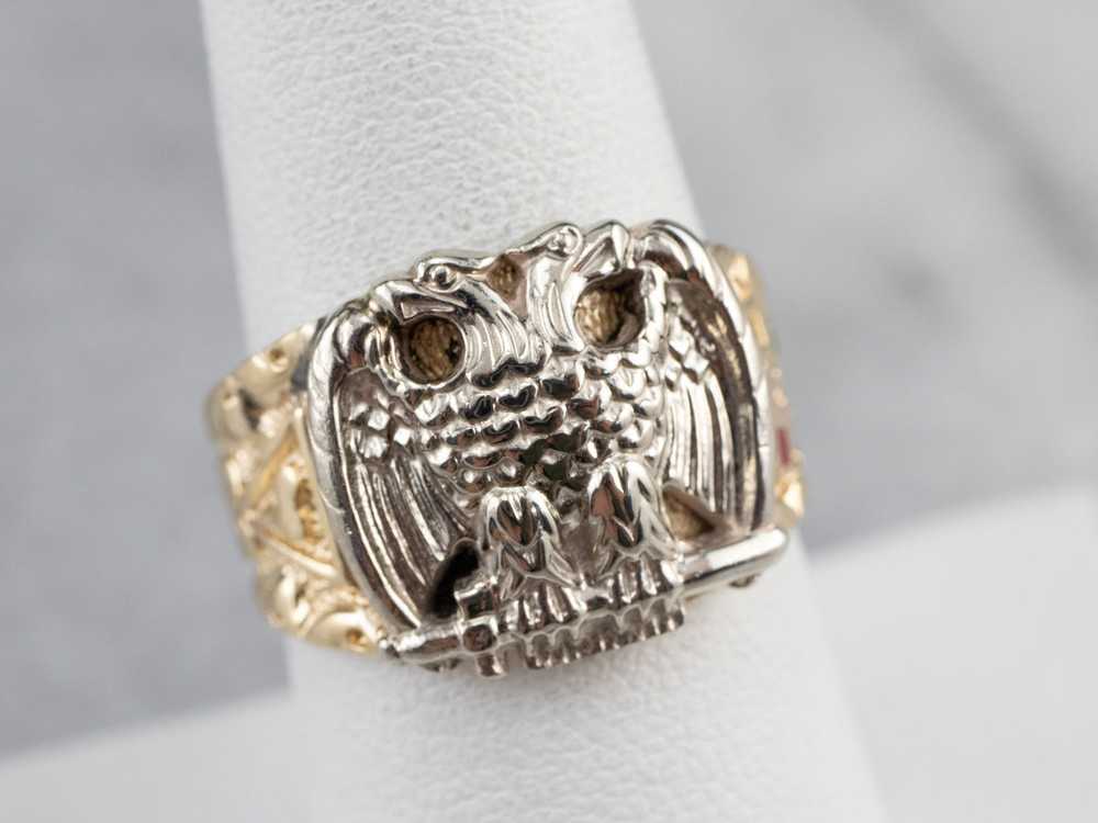 Two Tone Gold Masonic Eagle Ring - image 7