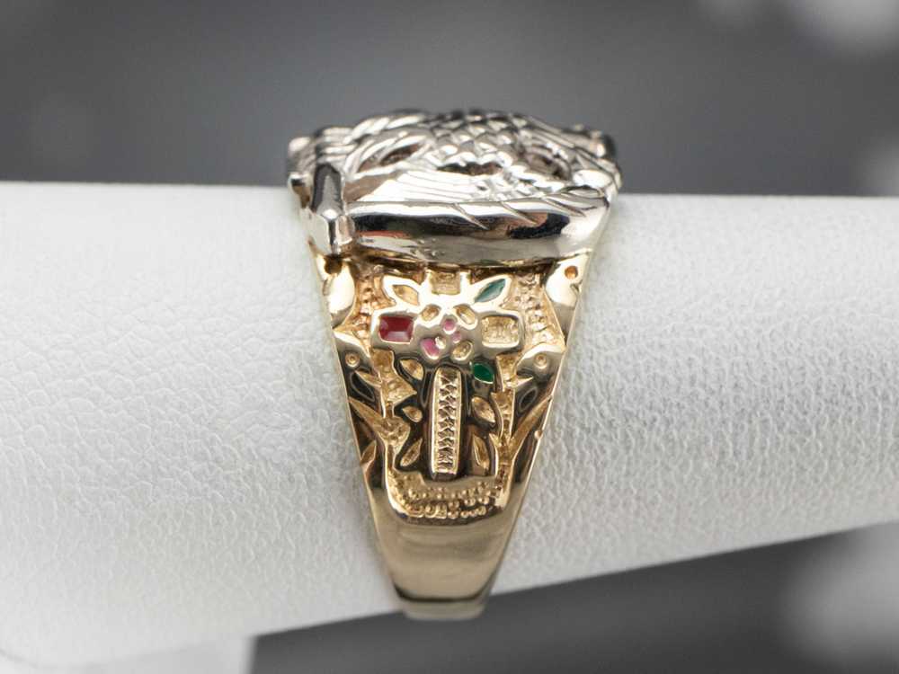 Two Tone Gold Masonic Eagle Ring - image 9