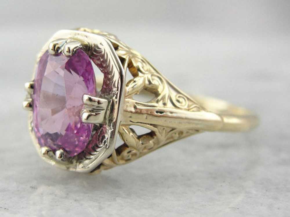 Art Nouveau Filigree Ring with Pink Sapphire - image 1