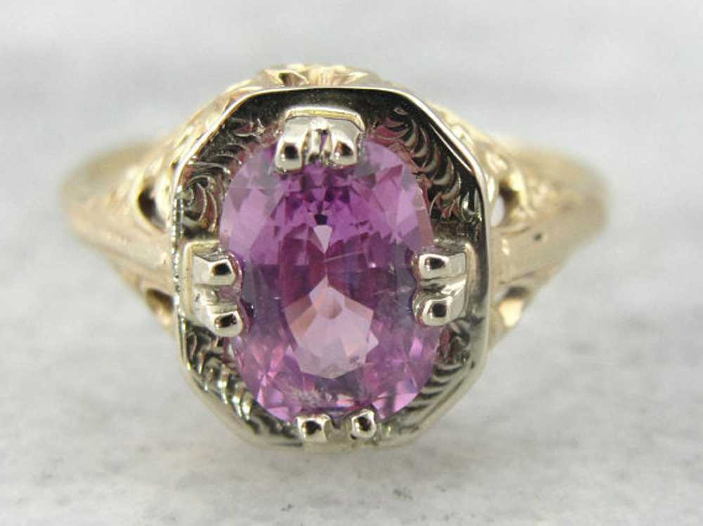 Art Nouveau Filigree Ring with Pink Sapphire - image 2