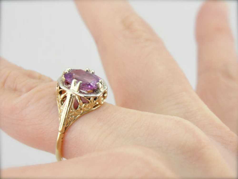 Art Nouveau Filigree Ring with Pink Sapphire - image 3