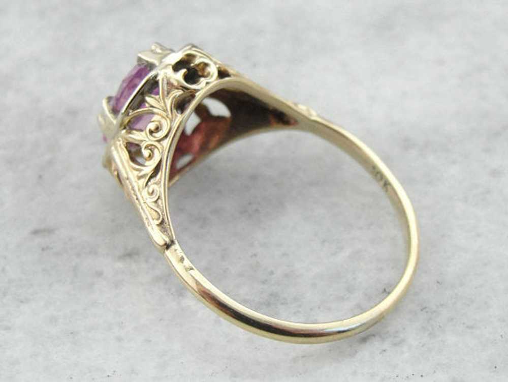 Art Nouveau Filigree Ring with Pink Sapphire - image 4