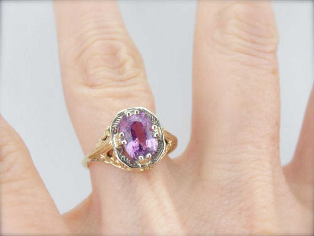 Art Nouveau Filigree Ring with Pink Sapphire - image 5