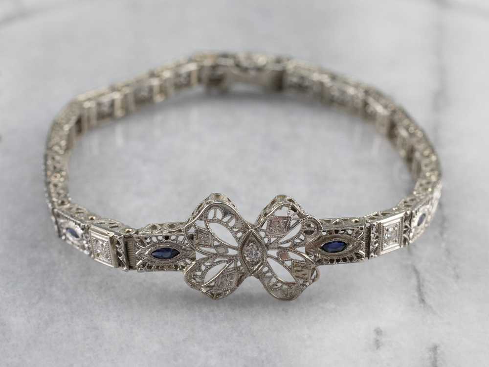 Art Deco Diamond Filigree Bow Link Bracelet - image 2