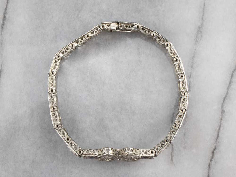 Art Deco Diamond Filigree Bow Link Bracelet - image 3