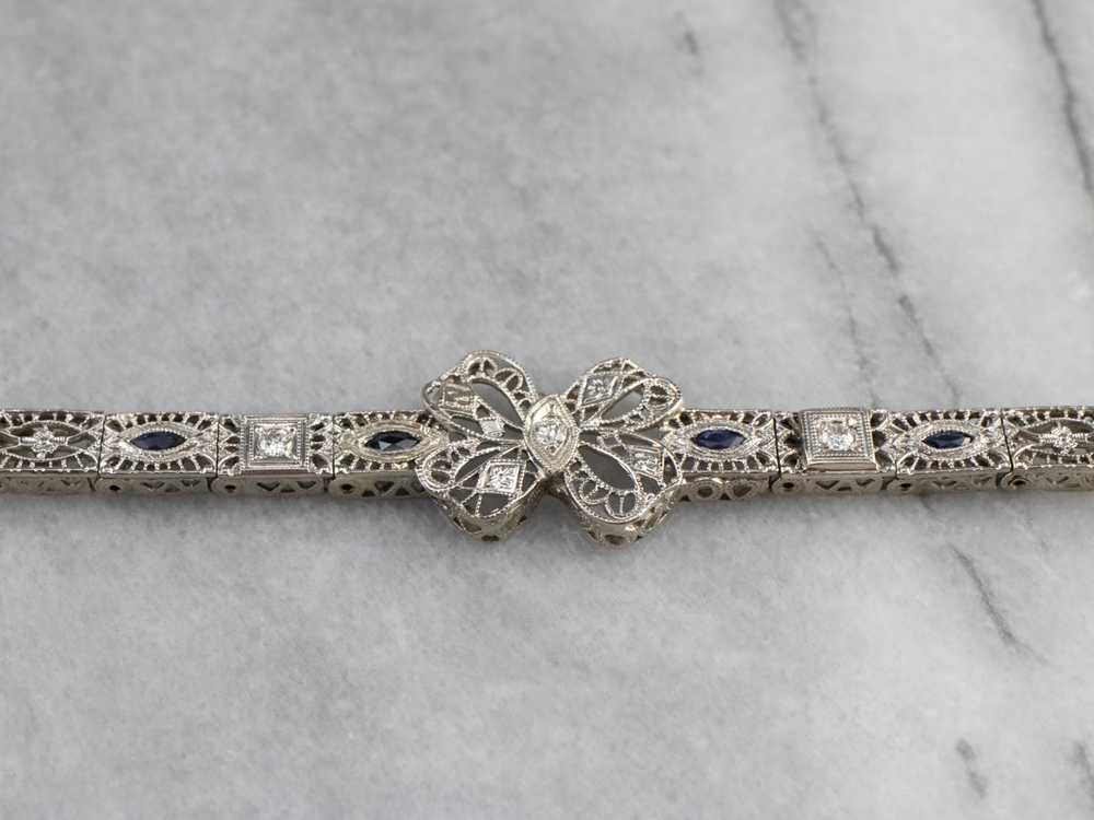 Art Deco Diamond Filigree Bow Link Bracelet - image 5