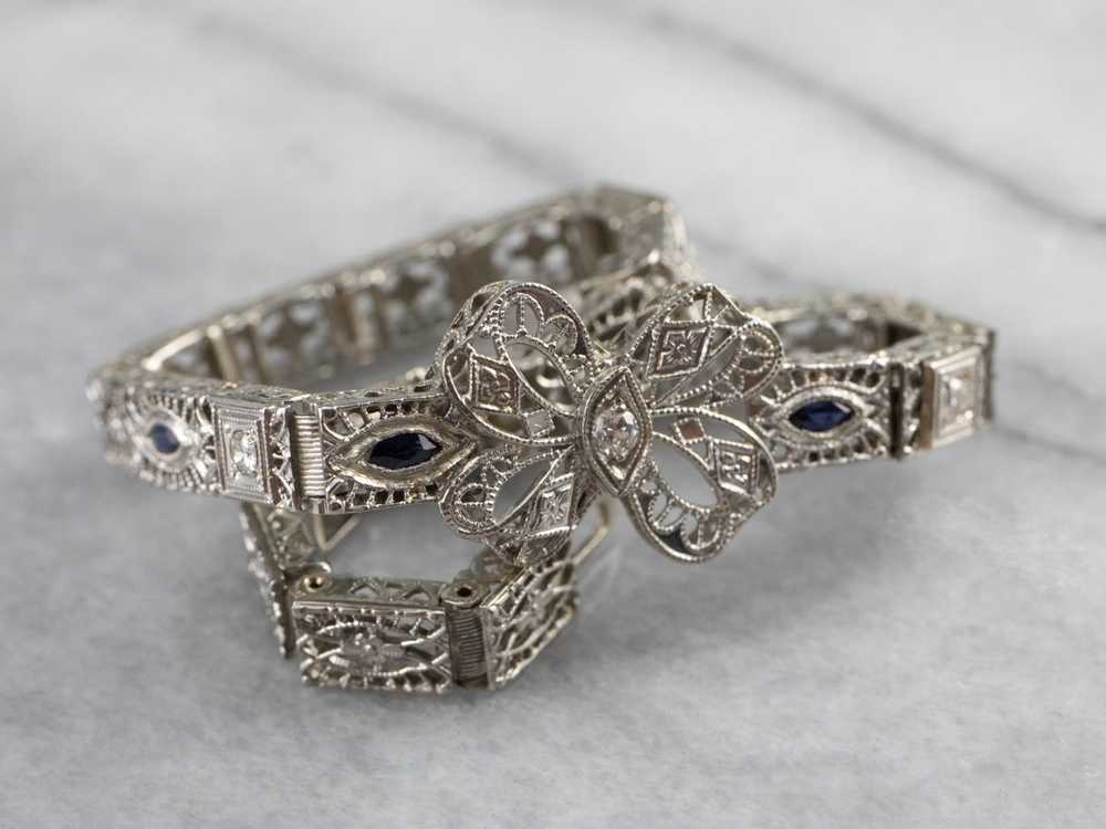 Art Deco Diamond Filigree Bow Link Bracelet - image 6