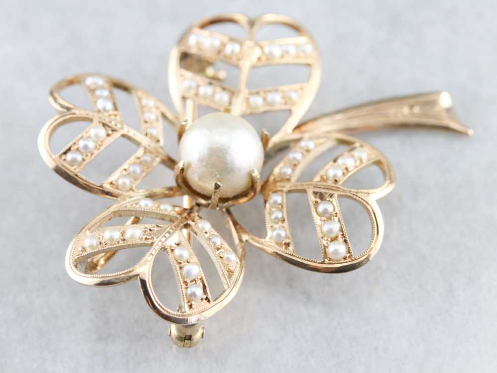 Antique Pearl Four Leaf Clover Brooch or Pendant - image 2