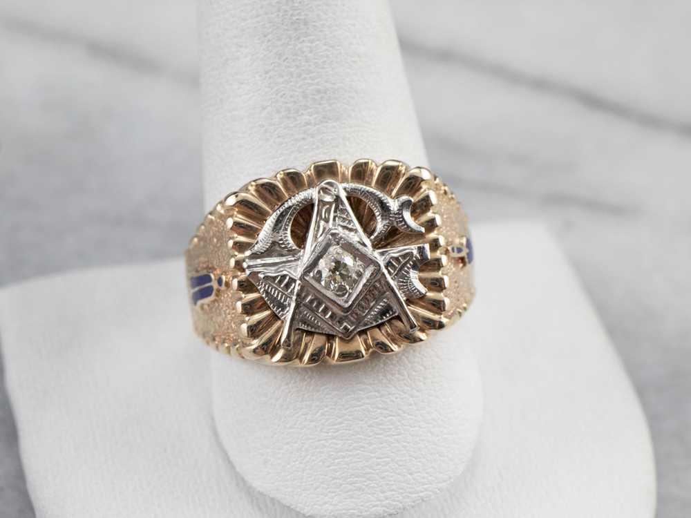 Men's Masonic Old Mine Cut Diamond Ring - image 7