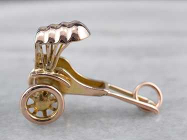 Vintage Gold Rickshaw Charm Pendant - image 1