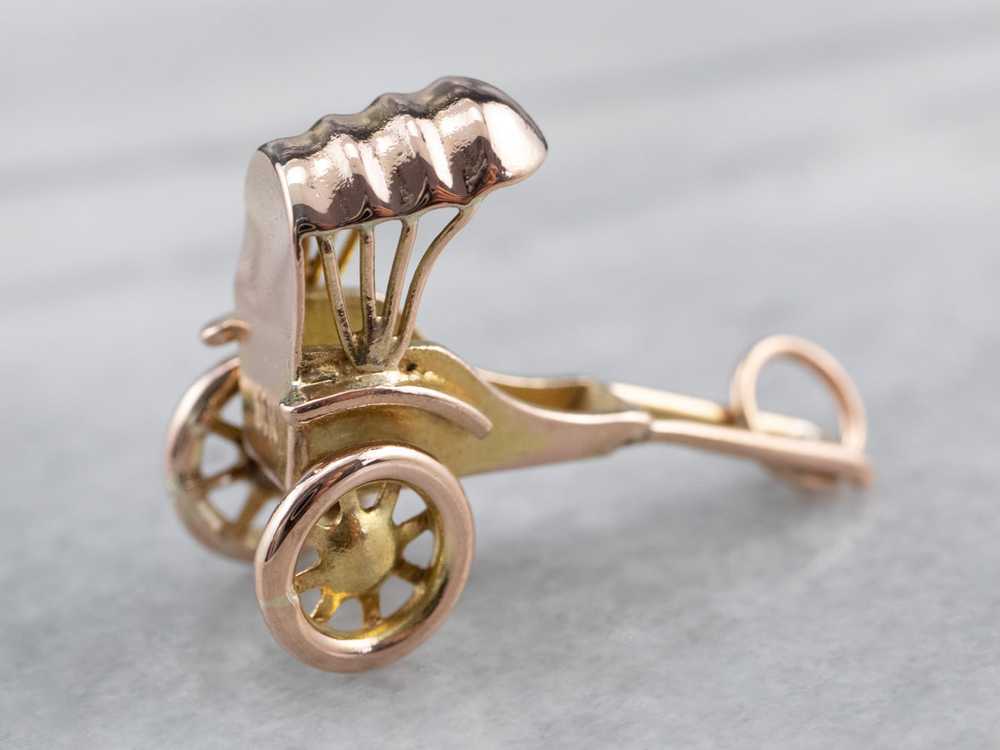 Vintage Gold Rickshaw Charm Pendant - image 2