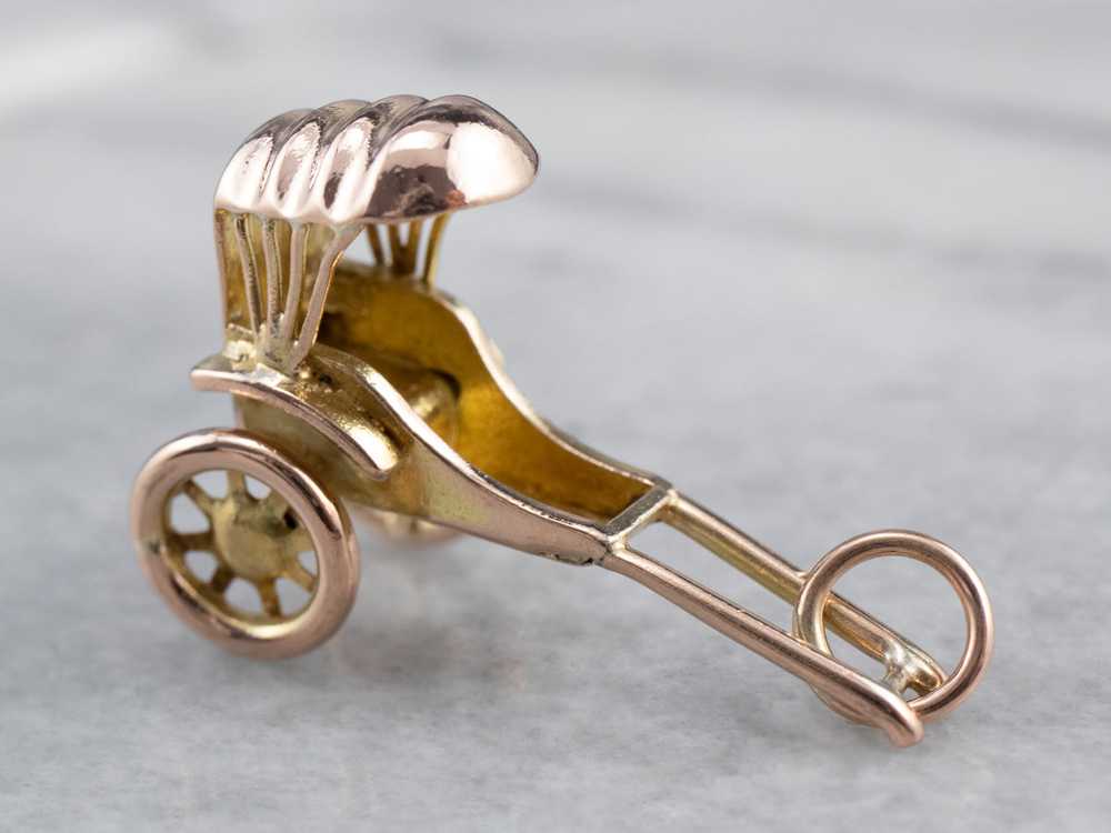 Vintage Gold Rickshaw Charm Pendant - image 3