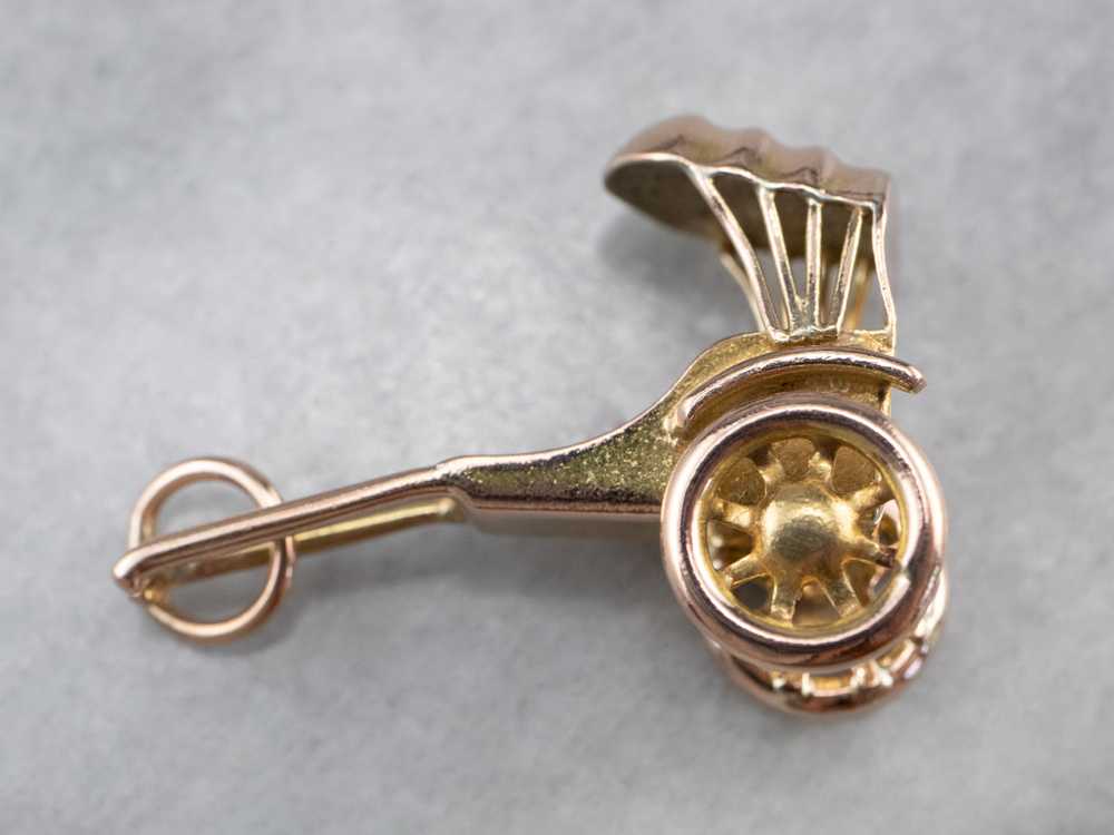 Vintage Gold Rickshaw Charm Pendant - image 5