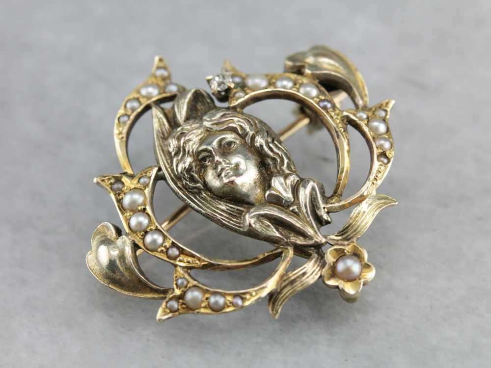 Art Nouveau Diamond Goddess Pin - image 1