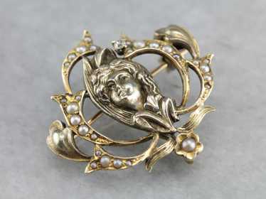 Art Nouveau Diamond Goddess Pin - image 1