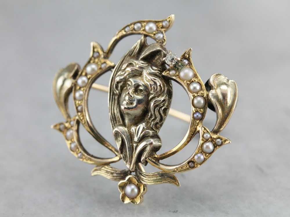 Art Nouveau Diamond Goddess Pin - image 4