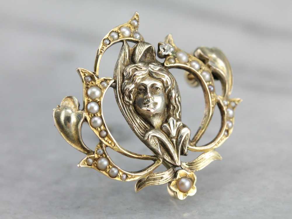 Art Nouveau Diamond Goddess Pin - image 5