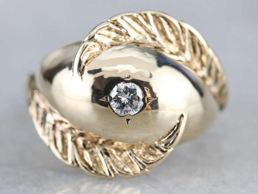 Diamond Solitaire Gold Feather Ring - image 1