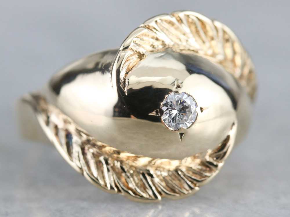 Diamond Solitaire Gold Feather Ring - image 2