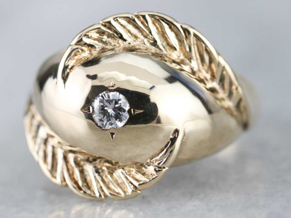 Diamond Solitaire Gold Feather Ring - image 3