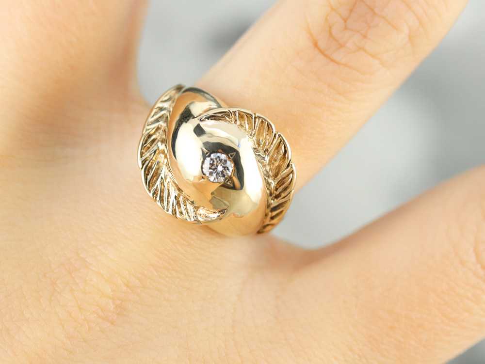 Diamond Solitaire Gold Feather Ring - image 6