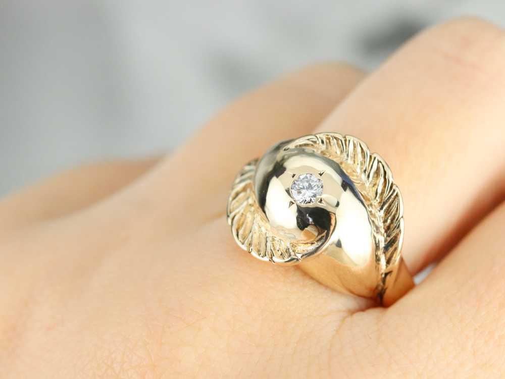 Diamond Solitaire Gold Feather Ring - image 7