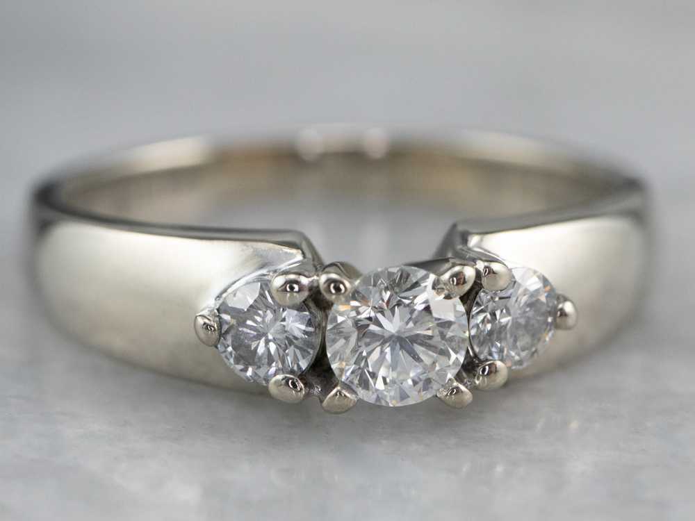 Three Diamond White Gold Engagement Ring - image 2